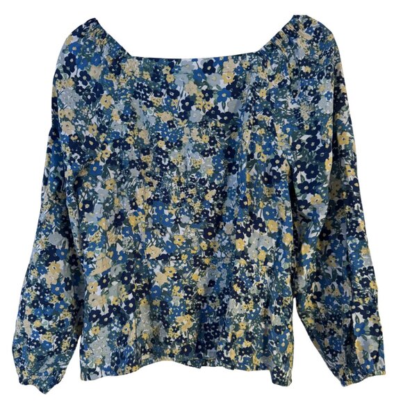 Ann Taylor Blue Floral Button Down Peasant Blouse Women's Medium NEW - Picture 2 of 6